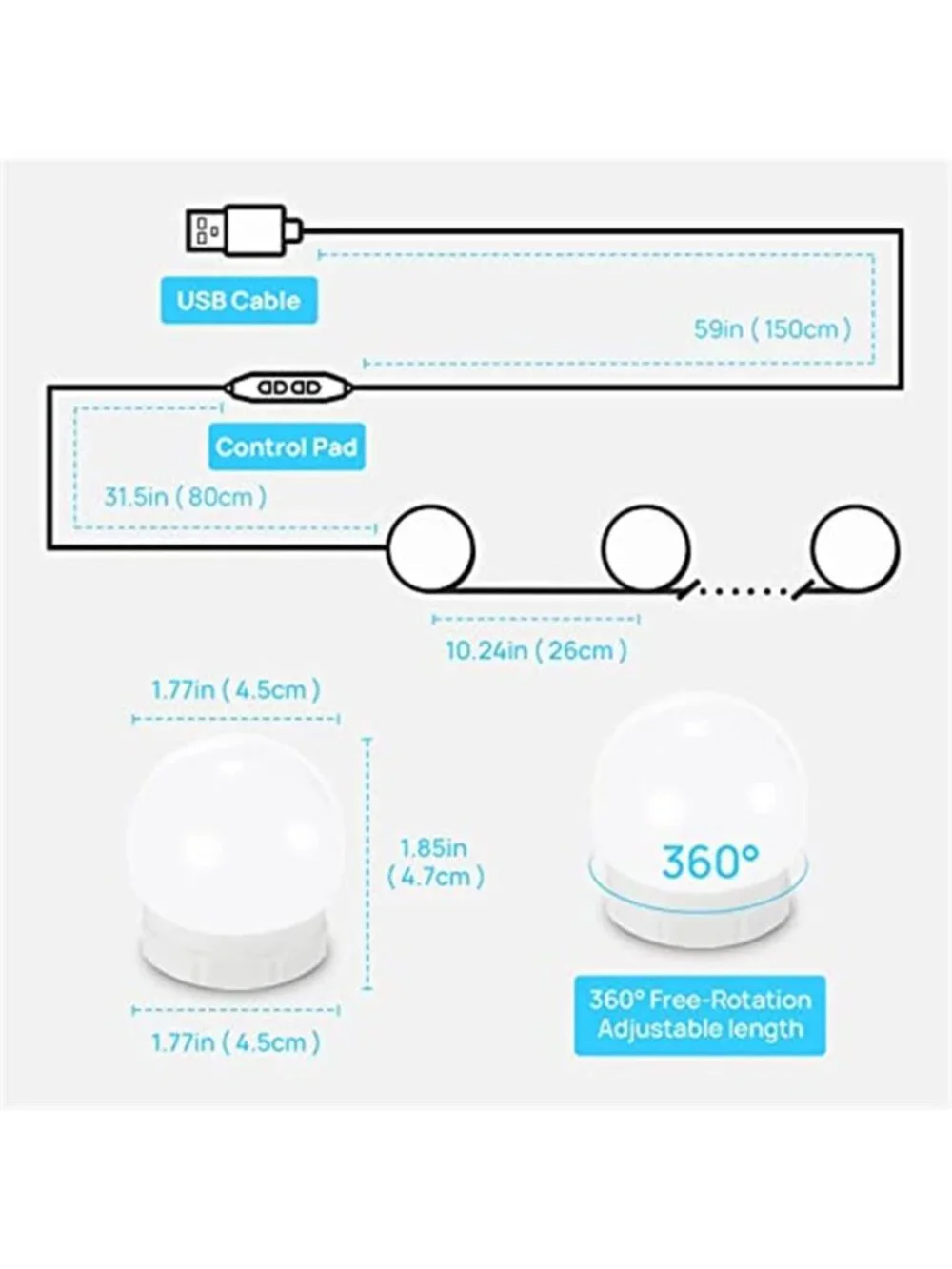 LED Vanity Lights Mirror Makeup Light Kit Dimmable USB Hollywood Style